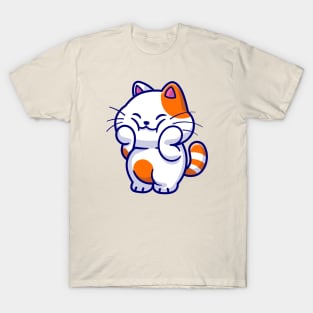 Cute Cat Holding Cheek Cartoon T-Shirt